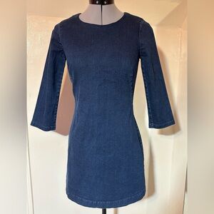 Zara  Blue Denim Dress 3/4 Sleeve Back Zip Size XS Small